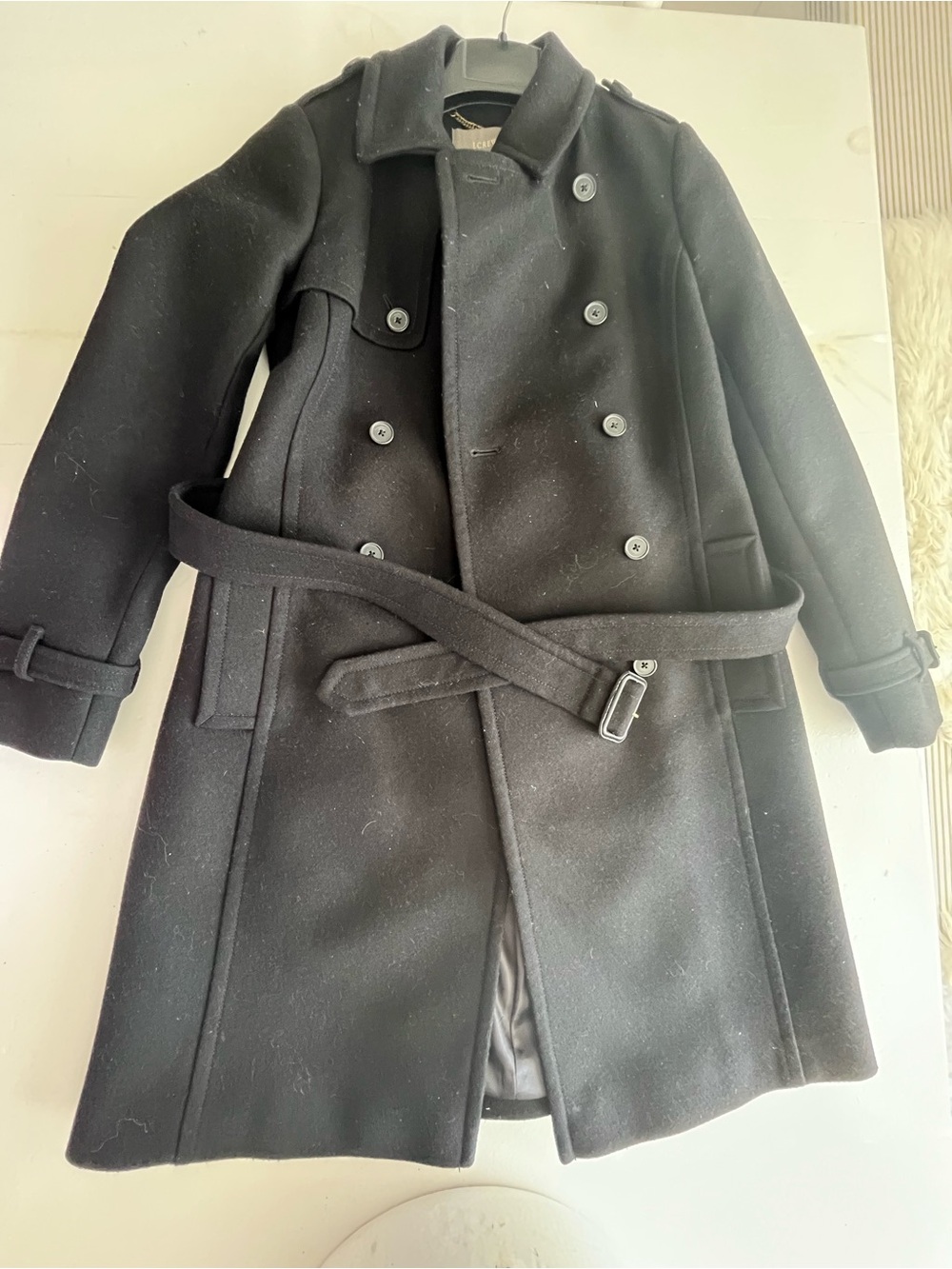 J. Crew woman’s  wool cashmere Black Double-Breasted Belted  coat